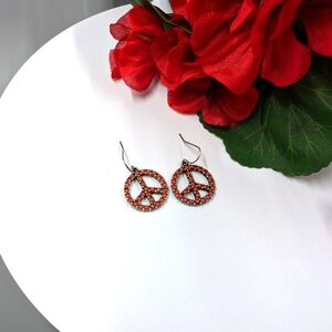 Cute Corral Colored Crystal Vintage Y2K Peace Sign Earrings